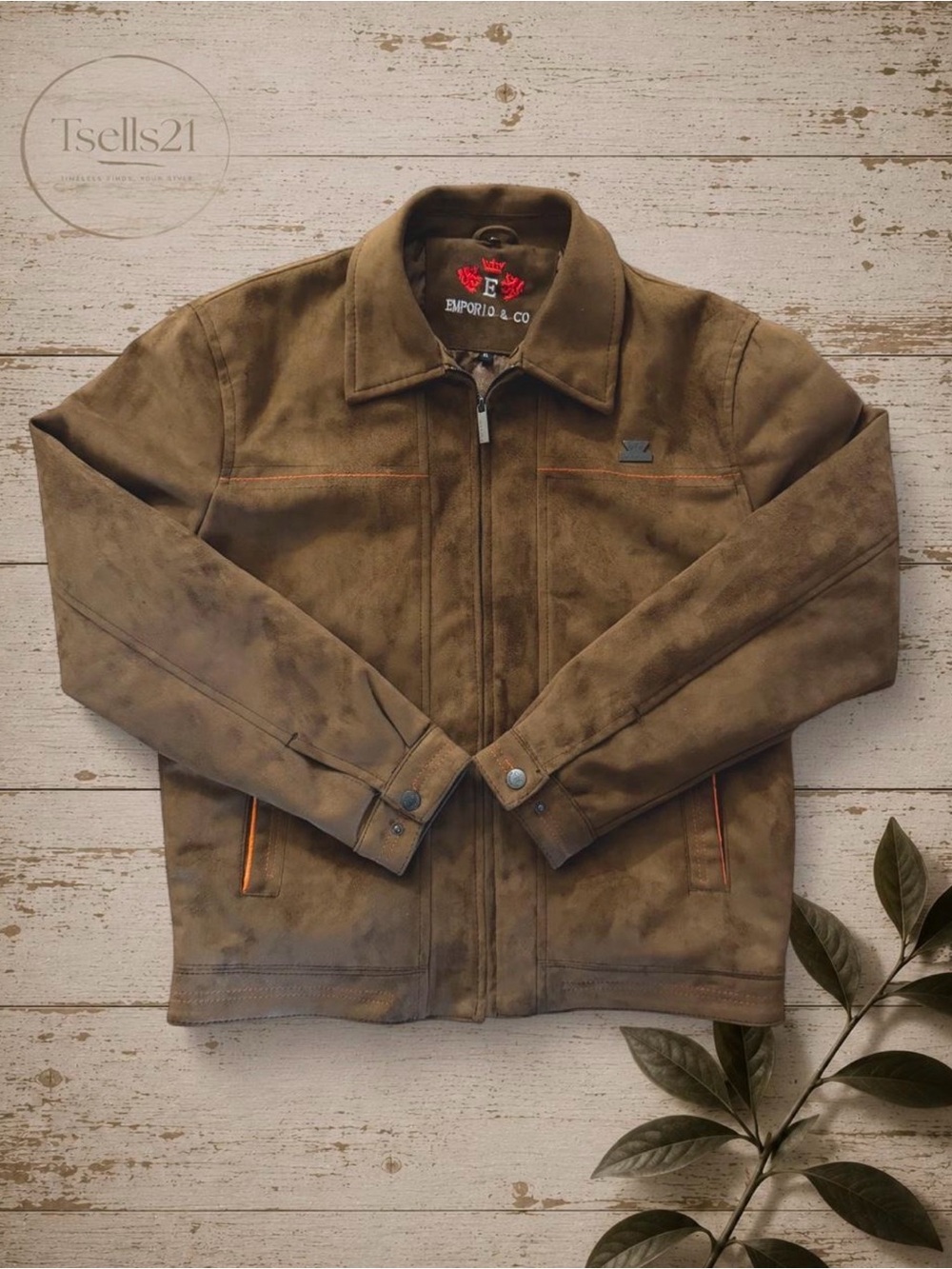 Emporio & Co Brown Vintage Faux Suede Zip Jacket - Size XL